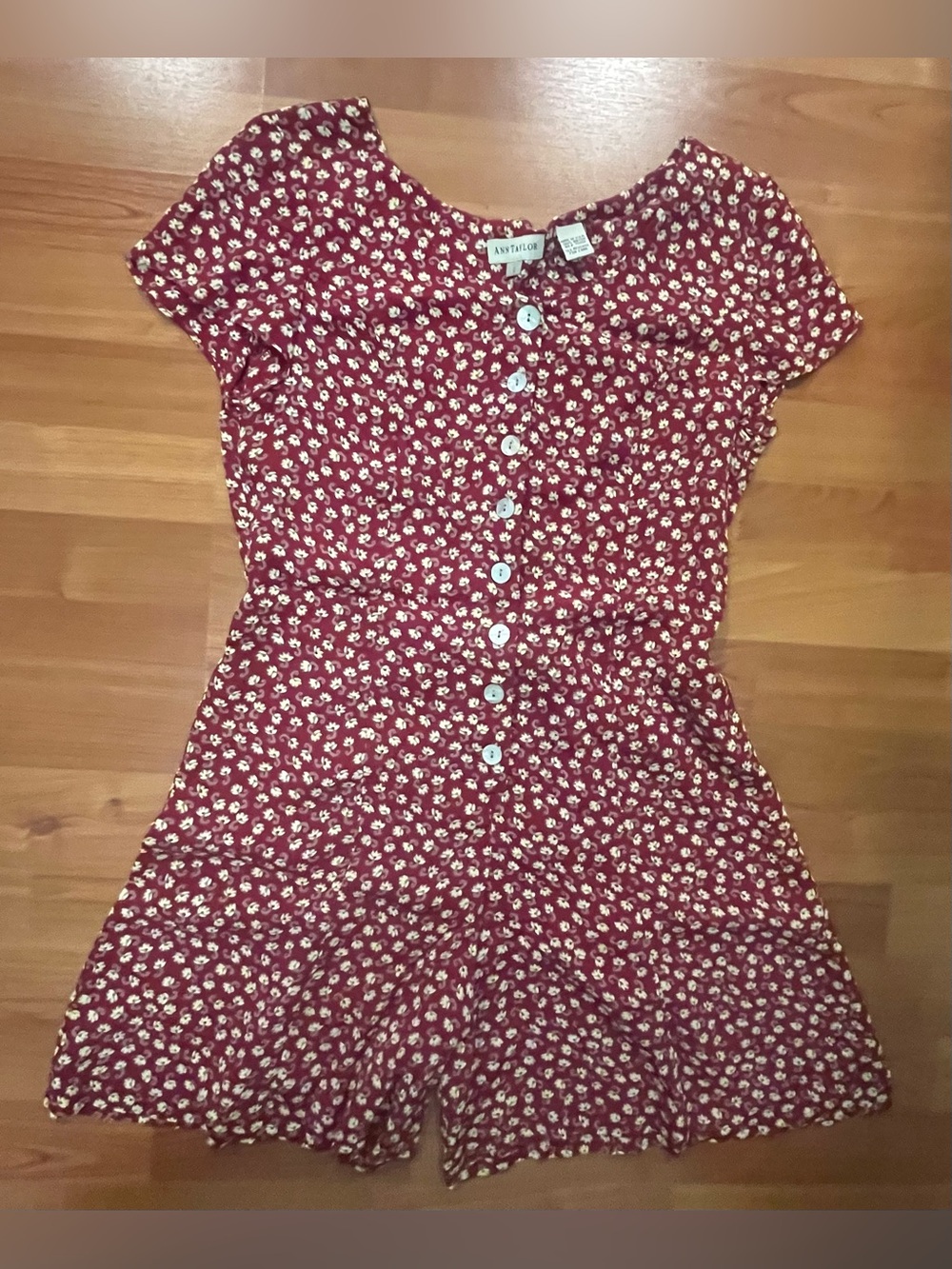 Ann Taylor Romper Dress Maroon Floral Button-Front Size 2